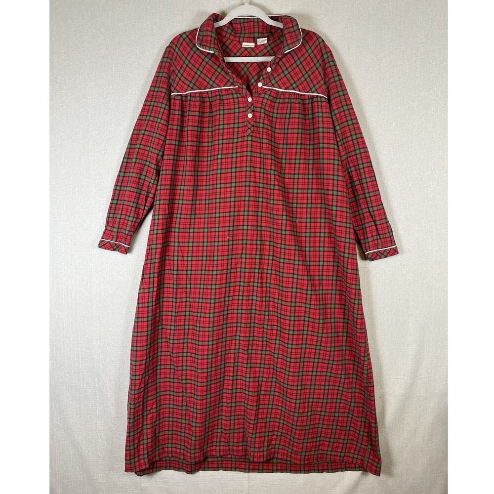 LL BEAN Flannel Traditional Nightgown Womens Size XL Pajamas Scotch Plaid Red